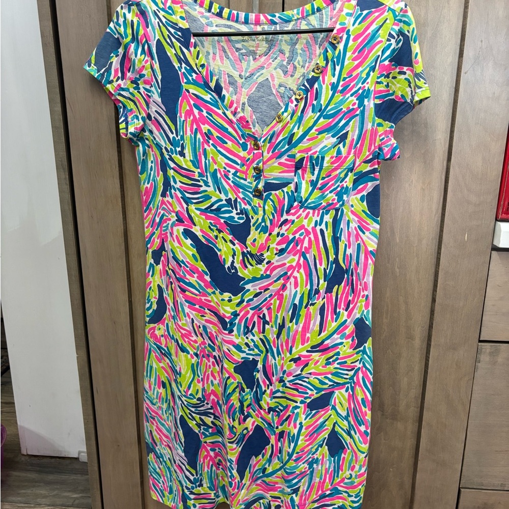 New Lilly Pulitzer Palmira Dress Indigo Palm Reader  Small